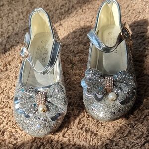 Sparkling Silver Kids Dress Shoes with Bow